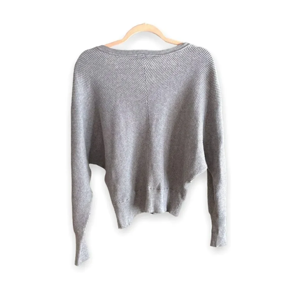 CATHERINE MALANDRINO | Gray Diagonal Knit V-Neck Sweater (M)
